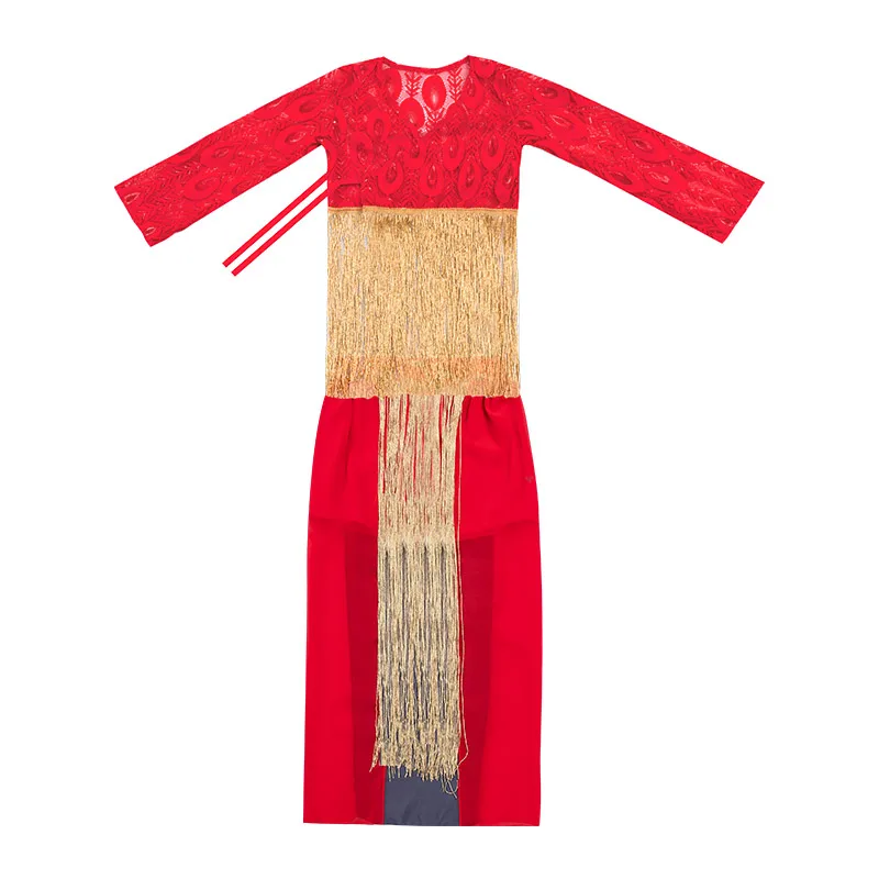 

Girls Jazz Dance Costumes Gold Fringe Red Suit Kids Hip Hop Street Dance Performance Stage Clothing Catwalk Show Outfits DQL5241