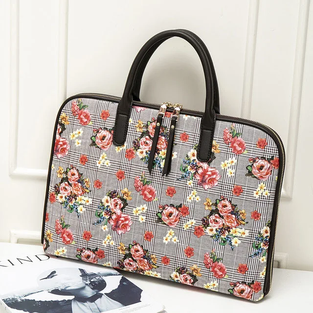 Red flower Деловой портфель, повседневные кожаные сумки через плечо, сумка для компьютера, ноутбука, женские дорожные сумки, Офисные Сумки для ноутбуков - Цвет: Red flower