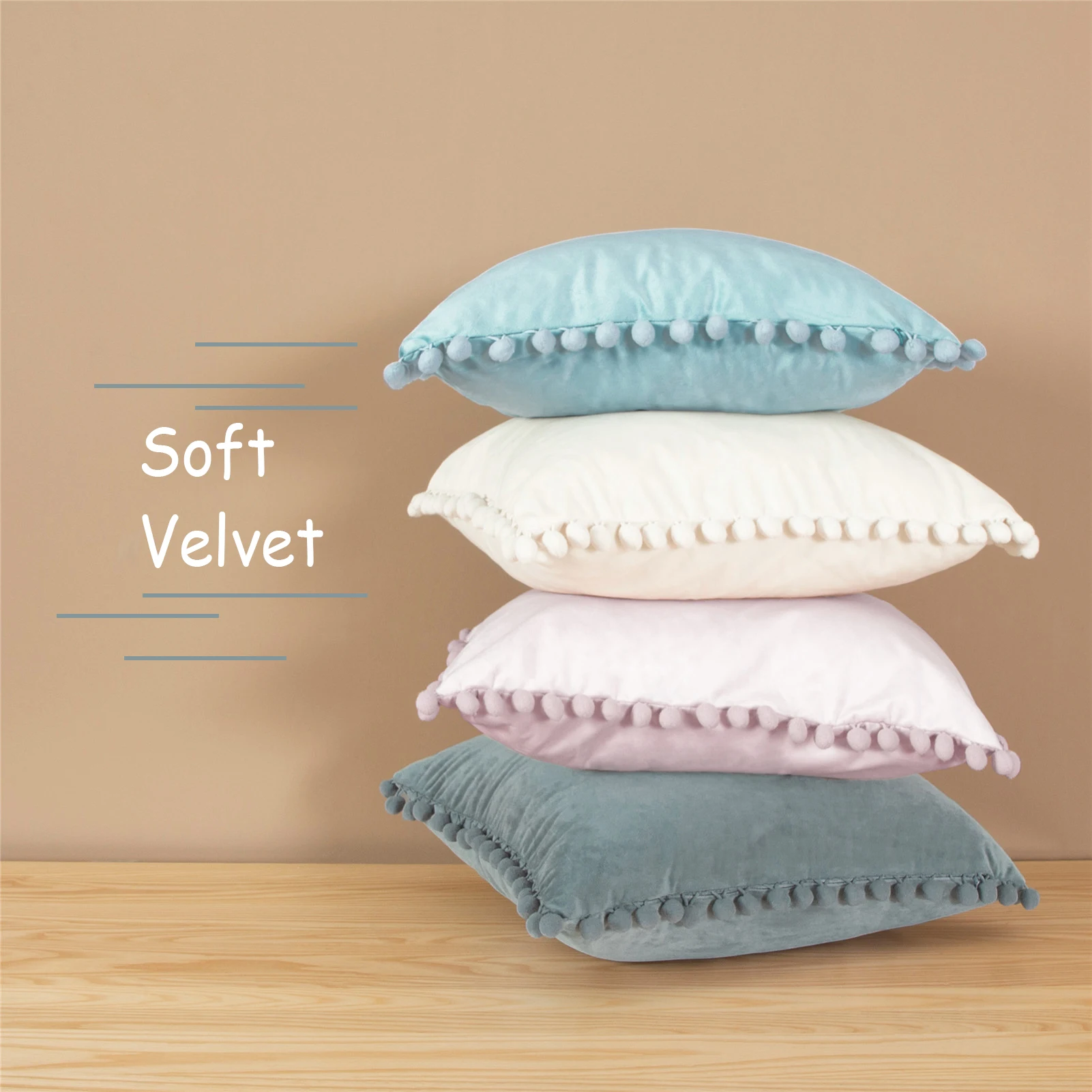 

Topfinel Velvet Soft Throw Pillowcases With Balls Home Decor Cushions Covers Square For Sofa Bed Car Home Multiple sizes 5 Color