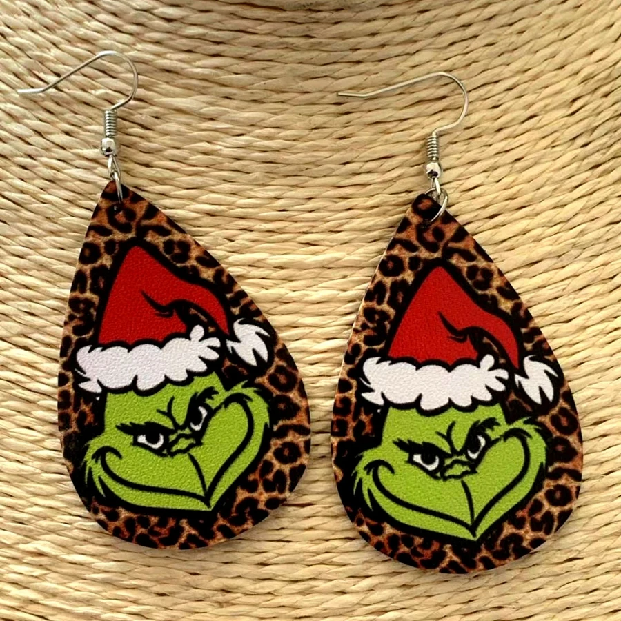 

New Faux leather Earrings For Animal Leopard Earrings Grinch Earrings Cheers Mom Dance Mom Earrings