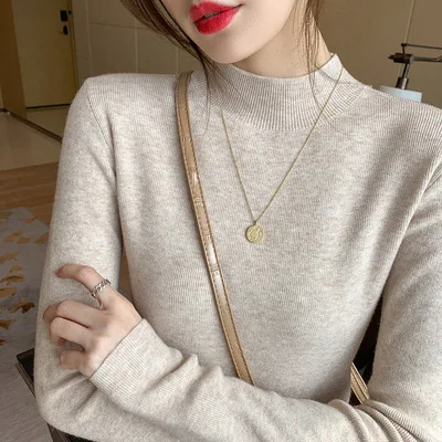 

2021 NEW FASHION T-SHIRT High neck solid color pure cotton Slim women's