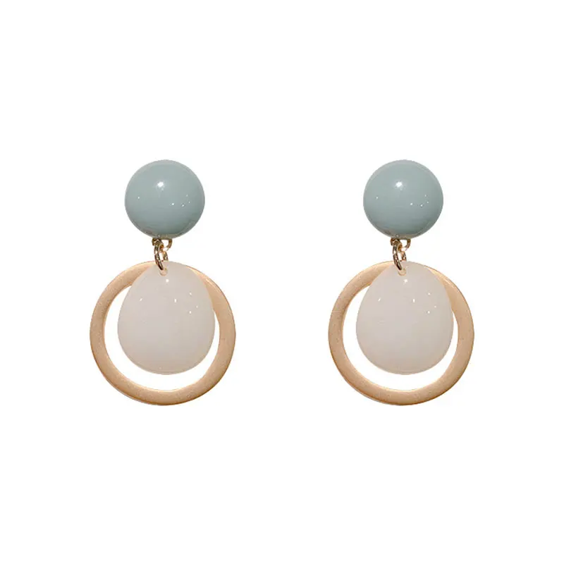 Женские корейские сережки шпильки геометрические круглые висячие серьги с