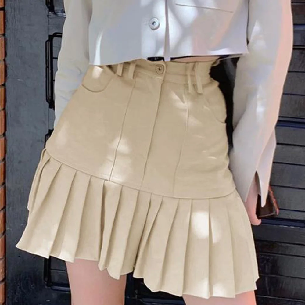 

Harajuku в стиле «панк» Y2K плиссированные мини-юбки женские джинсовые шорты, с завышенной талией, микро шорты юбки с оборками в Корейском стиле