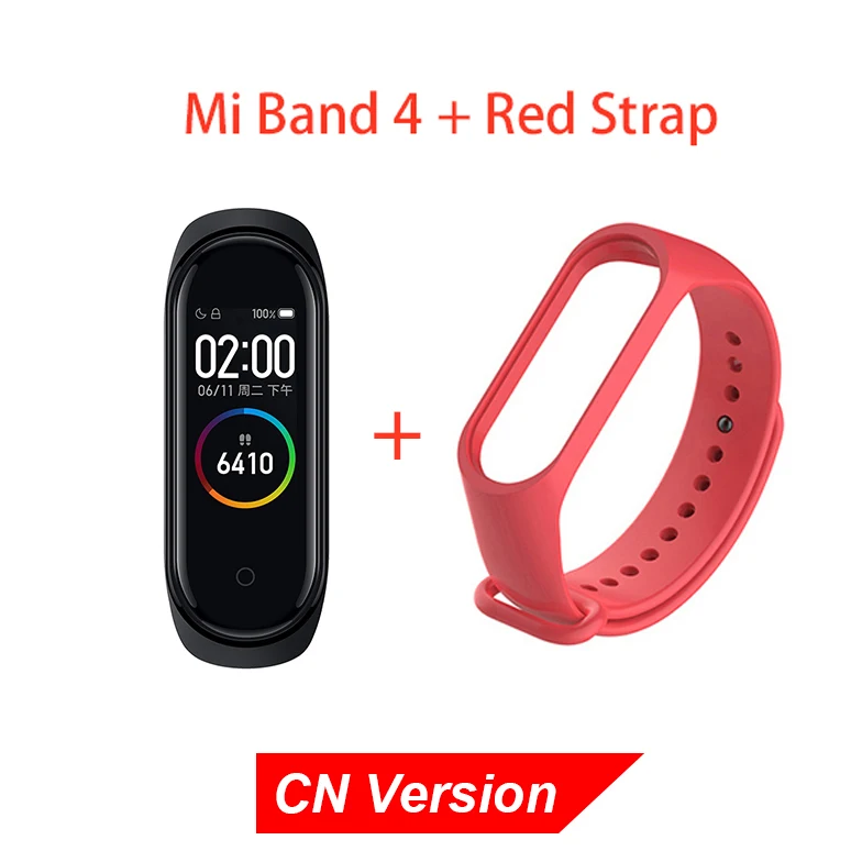 CN Add Red Strap Xiaomi mi-браслет 4 смарт-браслет Bluetooth 5,0 AI фитнес-браслет с частотой сердечных сокращений AMOLED цветной сенсорный экран mi Band 4 - Цвет: CN Add Red Strap