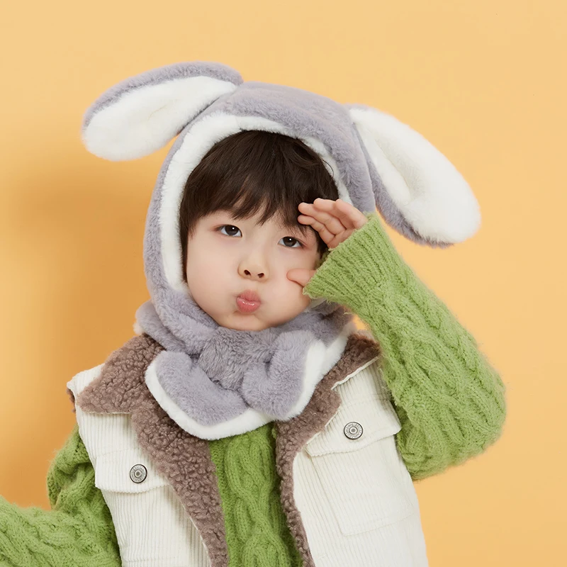 Милый детский Флисовый Шарф с капюшоном утолщенная шапка для защиты ушей на