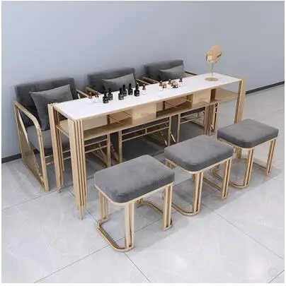 

Net red light luxury manicure table and chair set marble iron manicure table worktable single double three person economic type