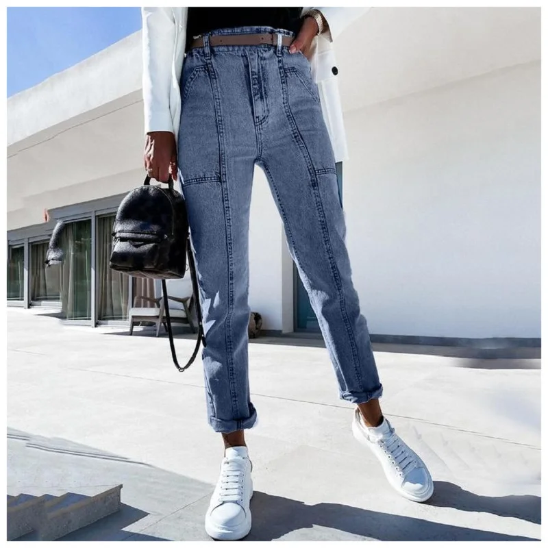 

Брюки Wepbel женские джинсовые, модные повседневные брюки-карандаш из денима, уличная одежда с высокой талией, брюки-скинни с эффектом потерто...