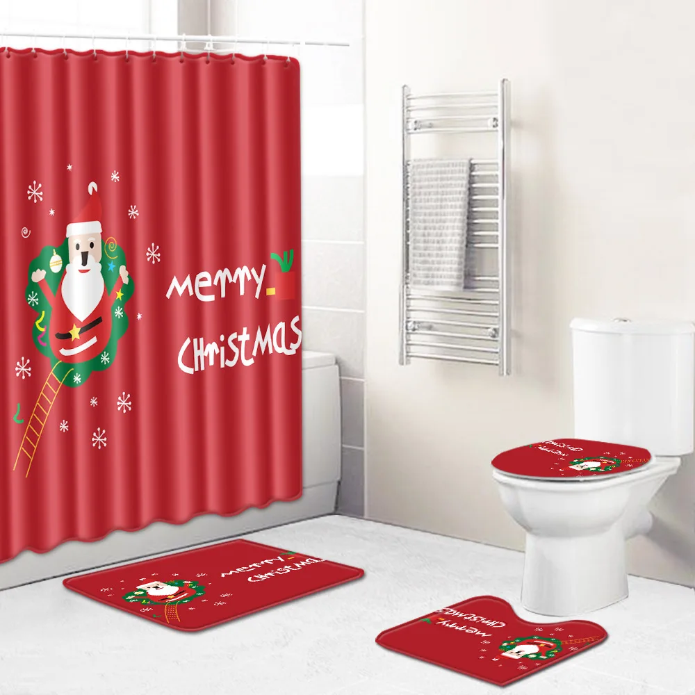 Zeegle Christmas Bathroom Mat Set Toilet Shower Curtain Waterproof Anti-slip Doormat Bath Rug Seat Cover | Дом и сад