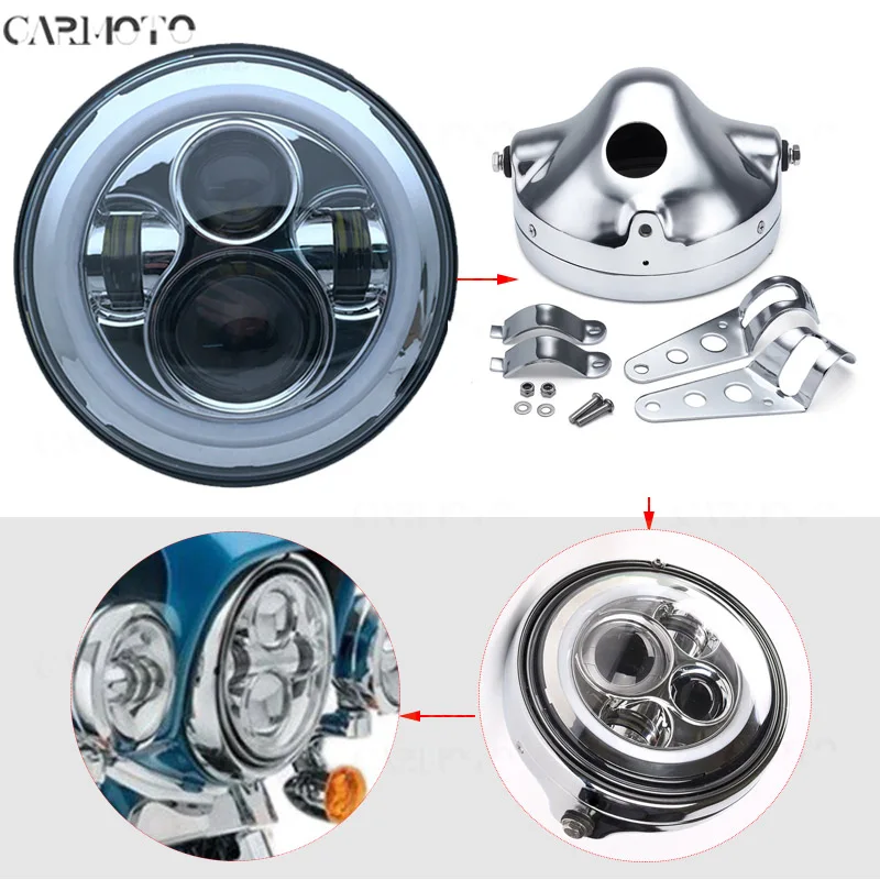 Армейский зеленый 1pcs 7 Inch DOT SAE E9 Motorcycle Headlamp with angle eye Led Headlight 7inch housing bucket trim ring for Touring Electra Glide - Цвет: Армейский зеленый