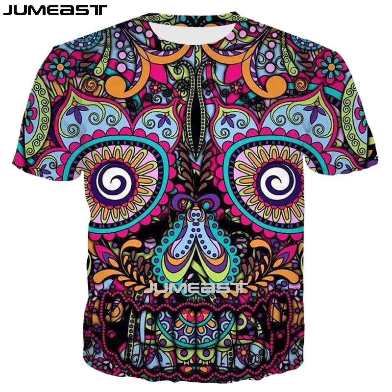 

Jumeast брендовая мужская женская футболка с 3D принтом День мертвых, летняя футболка оверсайз с круглым вырезом и коротким рукавом, спортивный ...