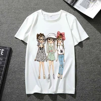 fashion t shirt men and women all match simple and cute girl pattern printing series short sleeved white harajuku breathable top