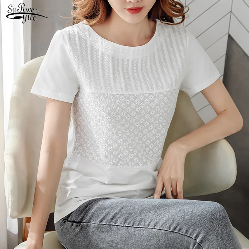 Новые женские летние топы Blusas Mujer De Moda 2021 однотонные короткий рукав с круглым