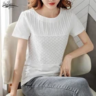 Новые женские летние топы Blusas Mujer De Moda 2021 однотонные женские короткий рукав с круглым вырезом белый женские блузки рубашки с кружевом 8586 50