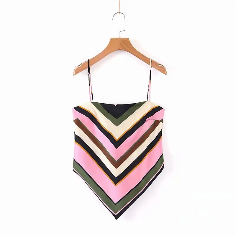 

Sexy Chiffon Vest Women Vintage Floral Striped Print Back Knotted Decoration Wearing Top 2021 Summer Spring Sexy Sleeveless Tops