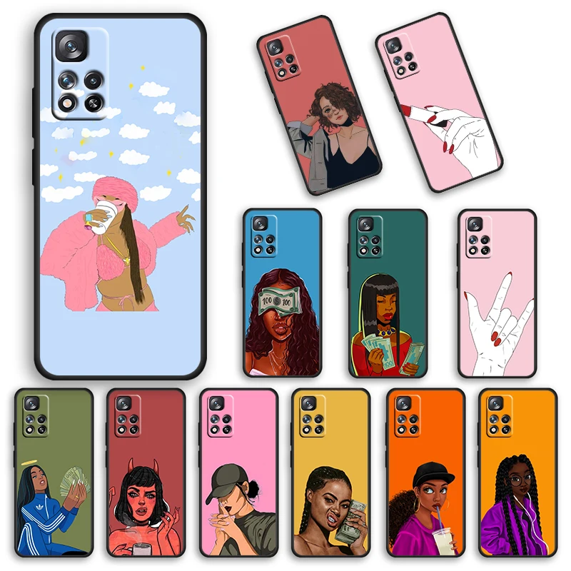 

Black head Sweet Spoiled Girl For Xiaomi Redmi Note 11 10 10S 9T 9 9Pro Max 8T 8Pro 7 6 5 Pro 4X Soft Black Phone Case Cover