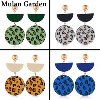 mg new pu leather leopard copper needle earrings half month pendant fashion elegant statement earring jewelry women accessories