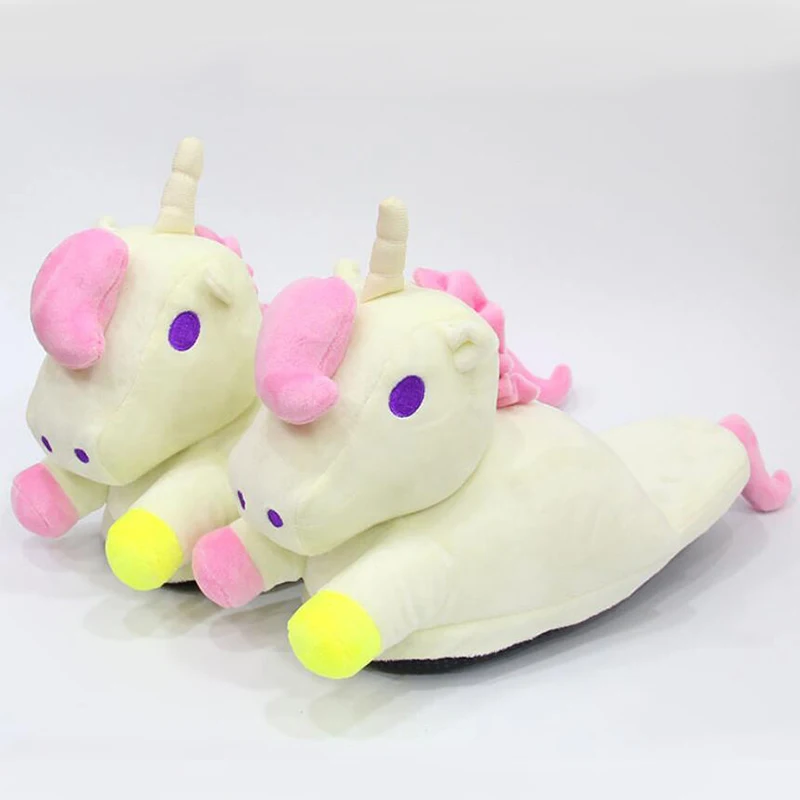 

Ladies Winter Home Slippers Soft Flat Slides Cute Unicorn Slippers Cartoon Animal Slippers Furry Bedroom Slides Cotton Slippers
