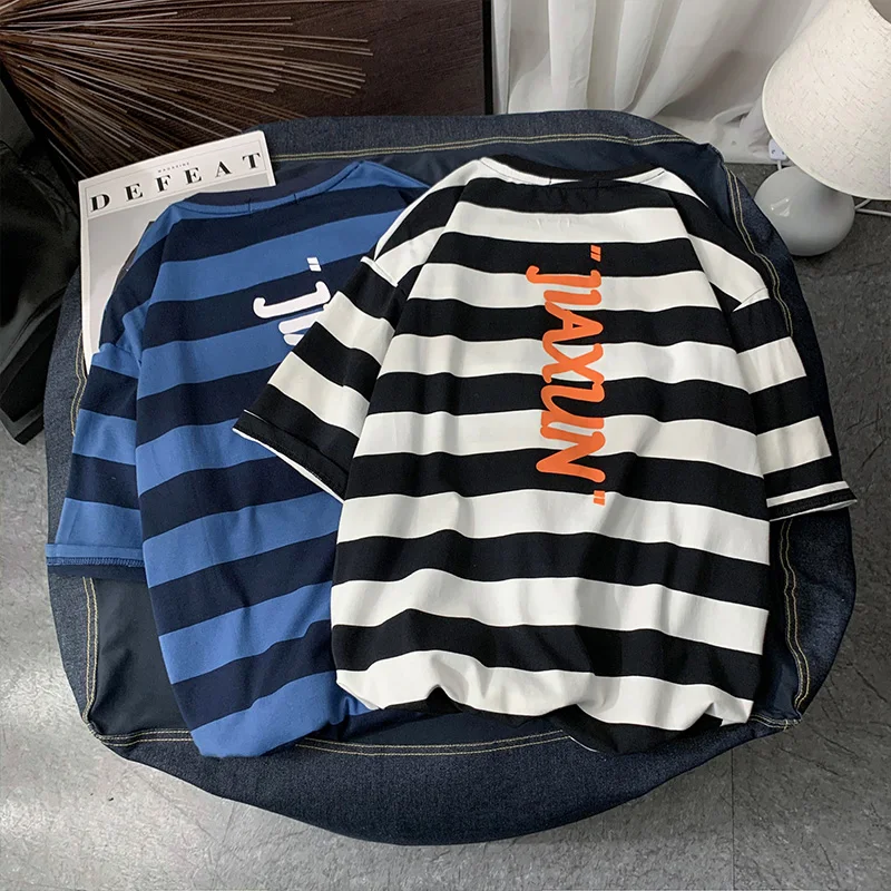 

Men's Cotton Fashion T-shirt Funny Mens Summer Striped Tshirts 5XL Casual T Shirt for Man Male Oversized Tee Shirts Streetwear