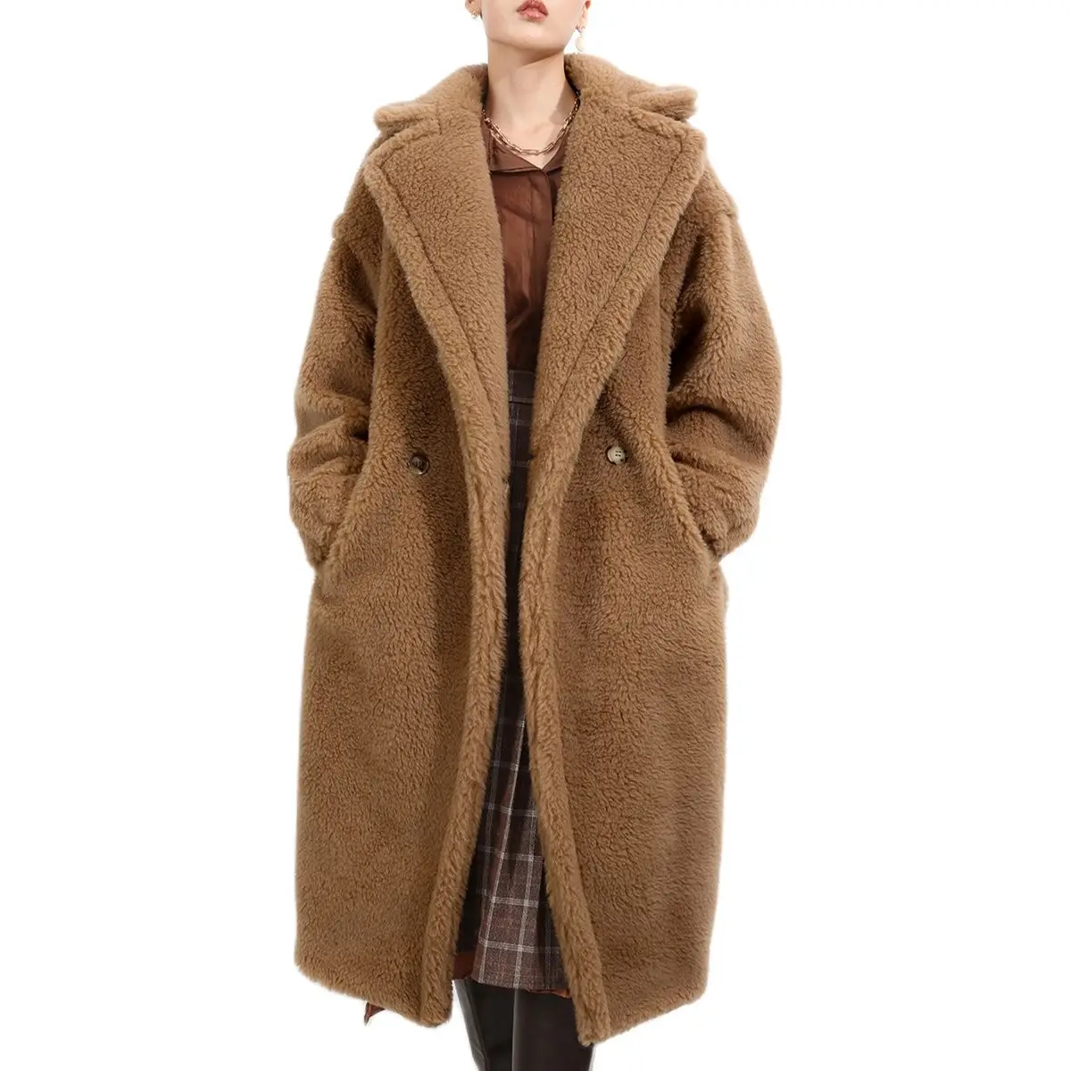 

Женское меховое пальто в виде мишки тедди, женское свободное шерстяное пальто, зимнее теплое утепленное пальто, женское классическое красное пальто