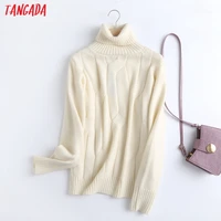 tangada 2021 high quality women beige woolen turtleneck knitted sweater jumper female elegant pullovers chic tops 6d70