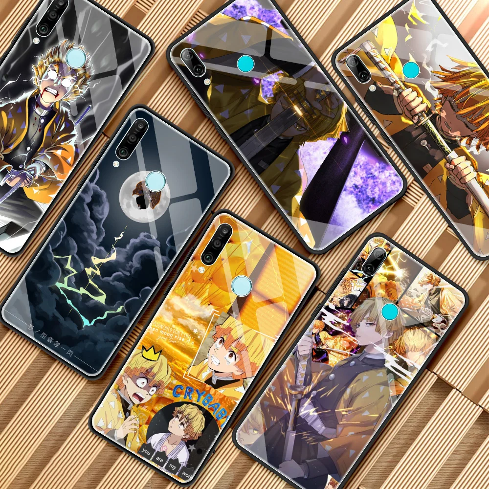 

Demon Agatsuma Zenitsu Glass Case For OnePlus 8 7 Pro Nord 8T 7T OnePlus Z 9 9R Tempered Black Edge Phone Cover Shell Funda Sac