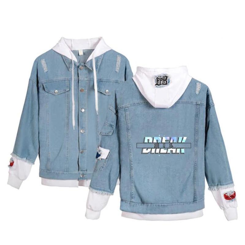 

Winter Mens Jackets and Coats Kda The Baddest Hooded Denim Jacket Fashion Women Jean Jackets Outwear Male Cowboy Streetwear