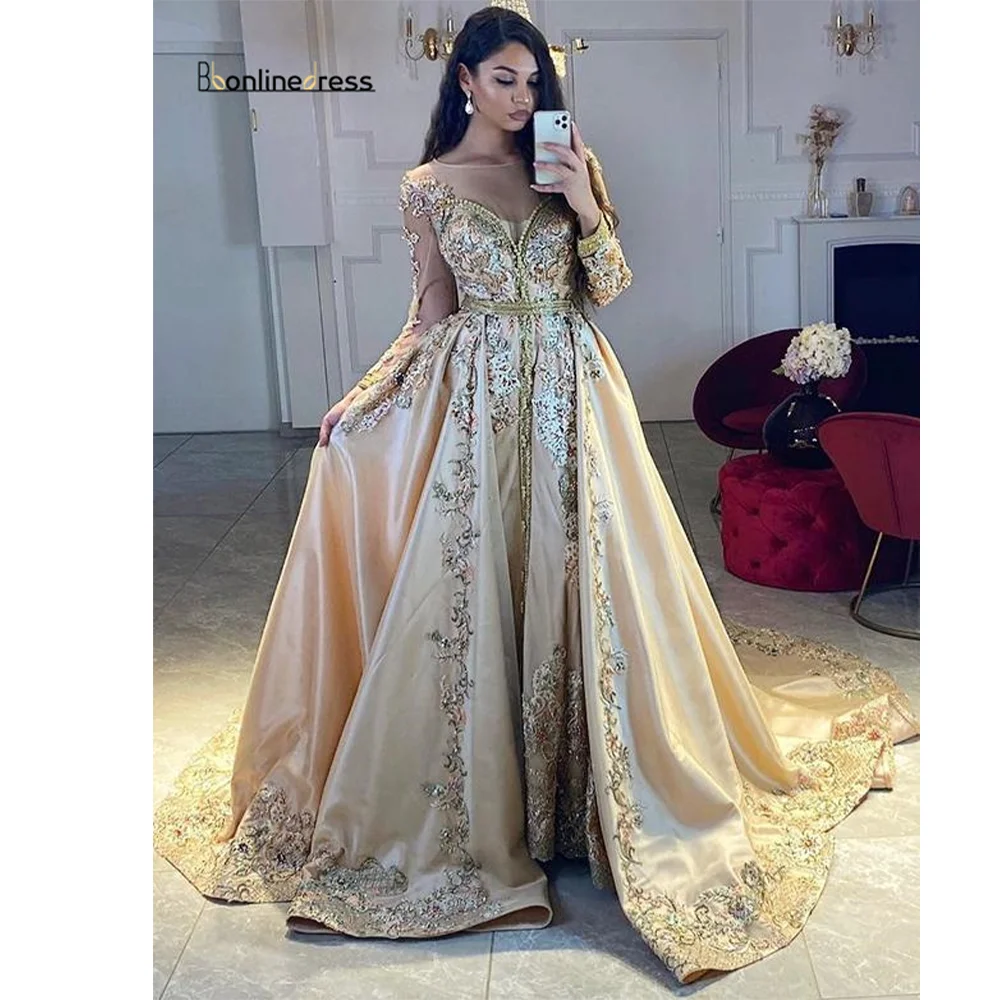 

Bbonlinedress Moroccan Caftan Evening Dress Satin A Line Prom Dress Long Train Elegant Women Formal Party Gown robe de soiree