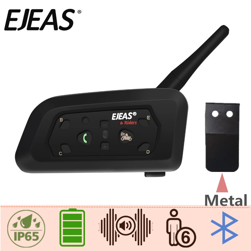 EJEAS V6 Pro домофон мото беспроводной шлем Bluetooth гарнитура густой микрофон металлический зажим USB 850 мАч 6 Rider 1200 м водонепроницаемый