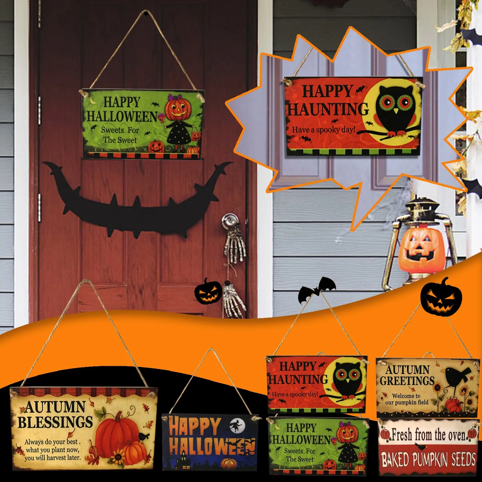 

Decor Autumn Wooden Sign Halloween Garden Hanging Plaque Wooden Wall Sign Gift Tags for Backyard Wall Art Home Decoration #Y5