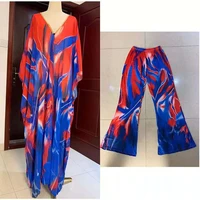 new african fashion two piece long top wide pants matching chiffon printed party womens fashion two piece set 2021