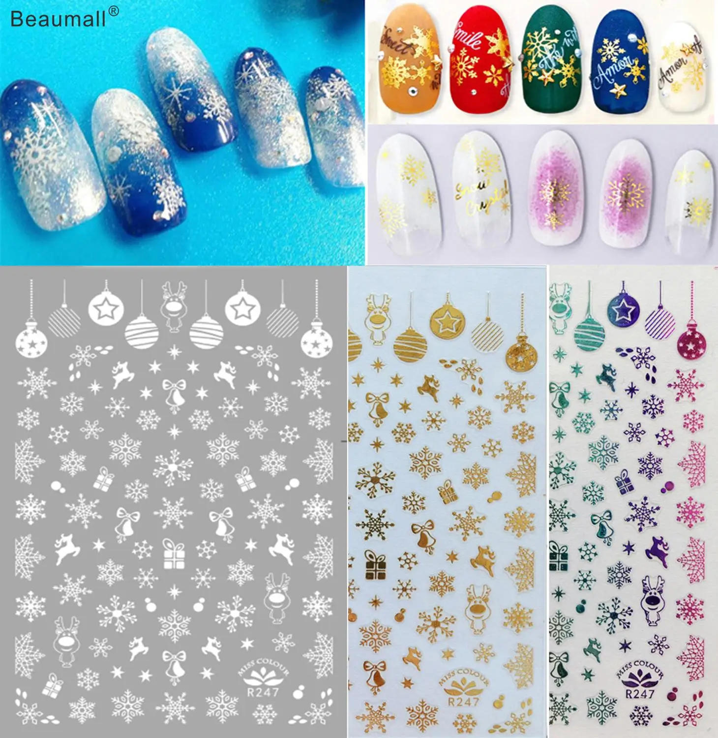 Рождественский снег лак для ногтей на спине клей деколь декорации Стикеры