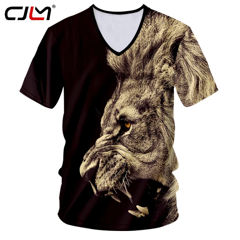 

CJLM 3D Lion Tshirt Men's Interesting V-neck T-shirt New Fashion Tees V Neck Gold Cool Streetweat Summer Large Size Dropship 5XL