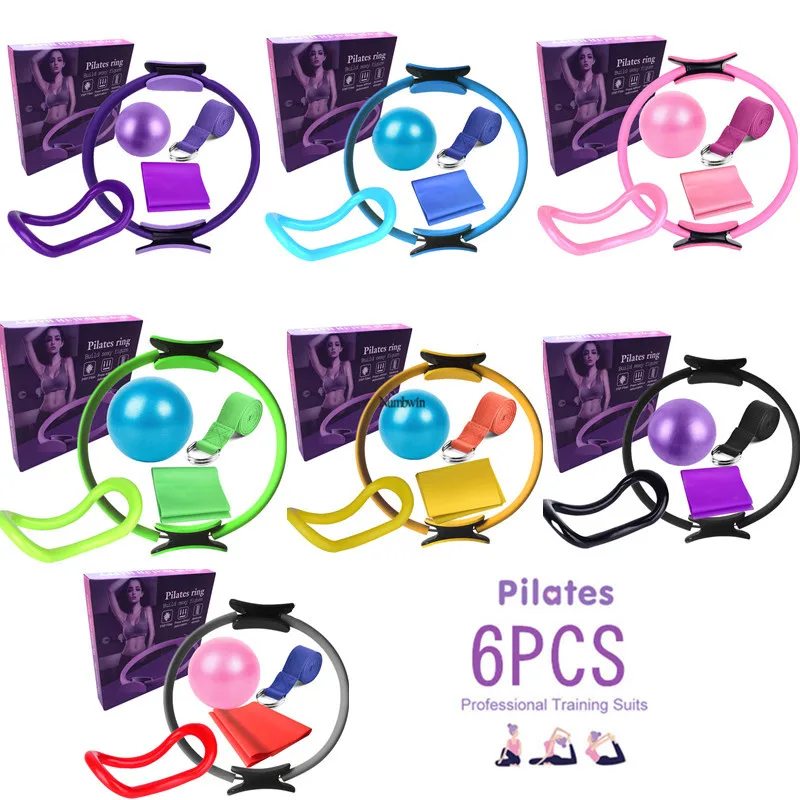 

6PCS Pilates Circle Yoga Ball Magic Ring Exercise Equipment Workout Fitness Training Resistance Support Tool Stretch Band Gym