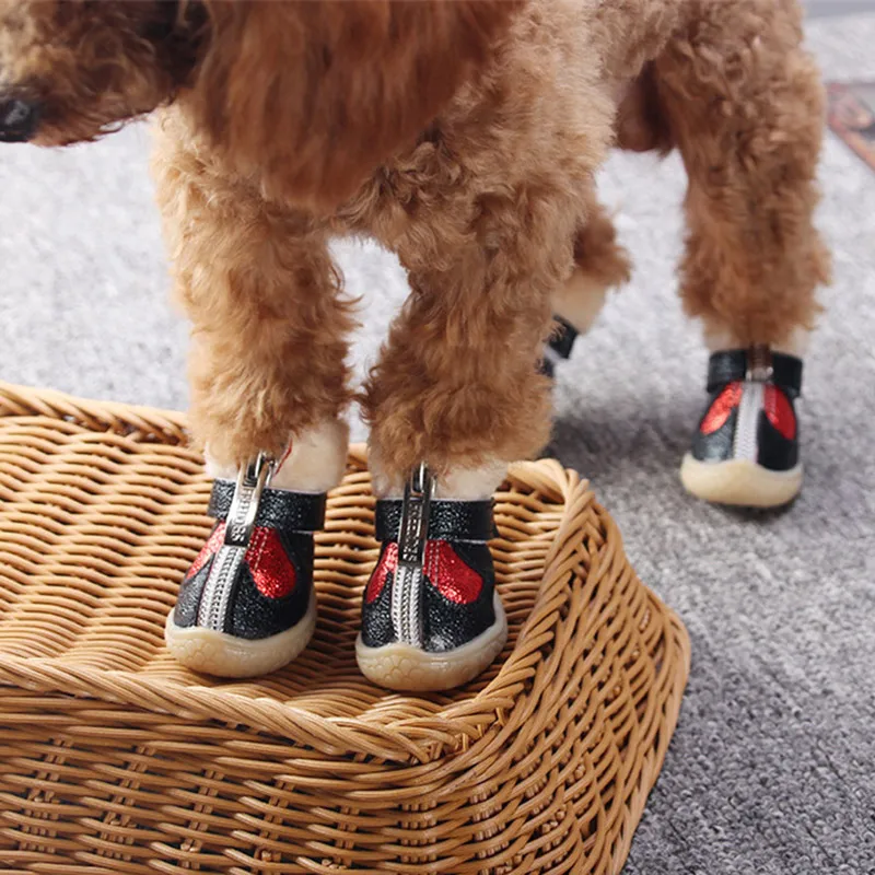 

Pet Нескользящая водонепроницаемая обувь Тедди яркий Цвета для собак, теплая зимняя обувь, на шерстяной подкладке, сапожки для щенка Водонеп...