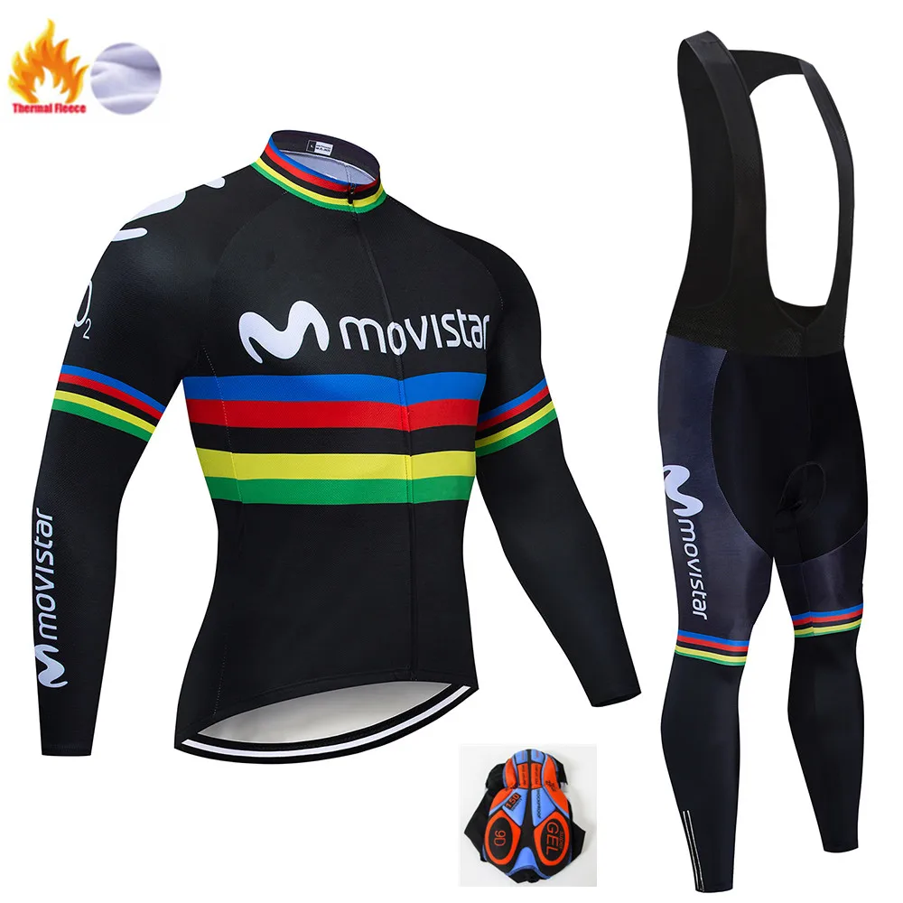 Movistar Pro Team зимний теплый флисовый длинный комплект одежды для мужчин, Велоспорт Джерси, нагрудник, велосипед, Ropa Ciclismo, велосипедная одежда - Цвет: Winter Cycling Suit