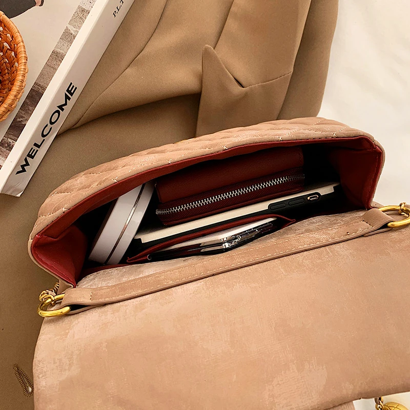 

Diamonds Lattice Design Women Shoulder Bag High Quality Nubuck Leather Crossbody Bag Elegant Portable Purse and Handbag Satchels