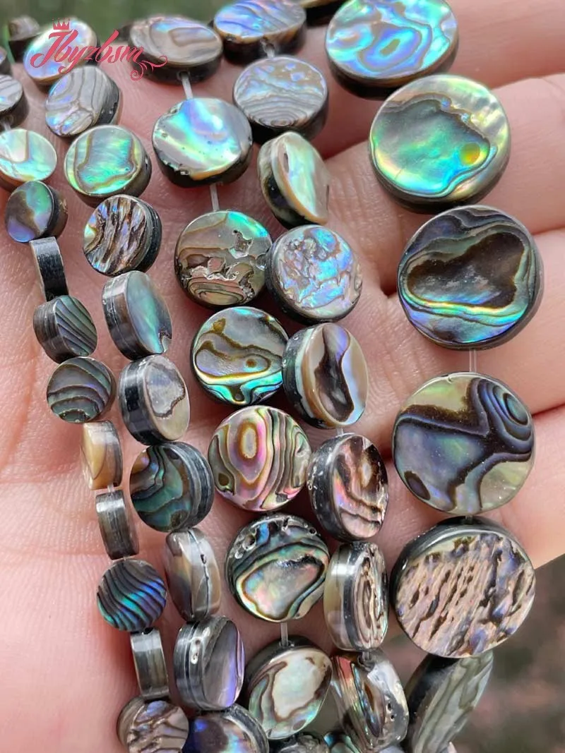 Natural Abalone Shell Multicolor coin Beads Loose 8/10/12mm Stone Beads For DIY Necklace Bracelet Jewelry Making Strand 15