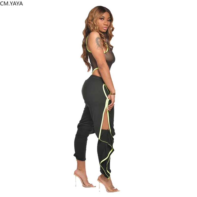 Женский спортивный костюм из двух предметов прозрачный сетчатый боди +