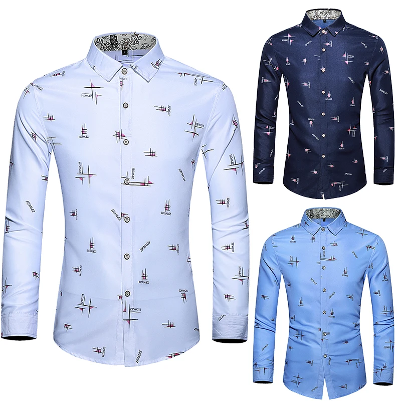 Рубашка мужская с длинным рукавом повседневная цветочным принтом для деловых
