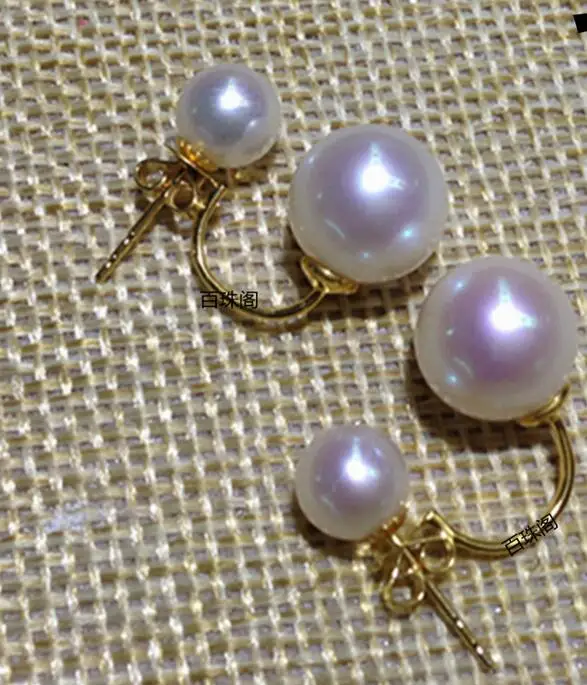 

Selling Jewelry>>Double beads earrings Akoya sea pearls light stud gold earrings authentic