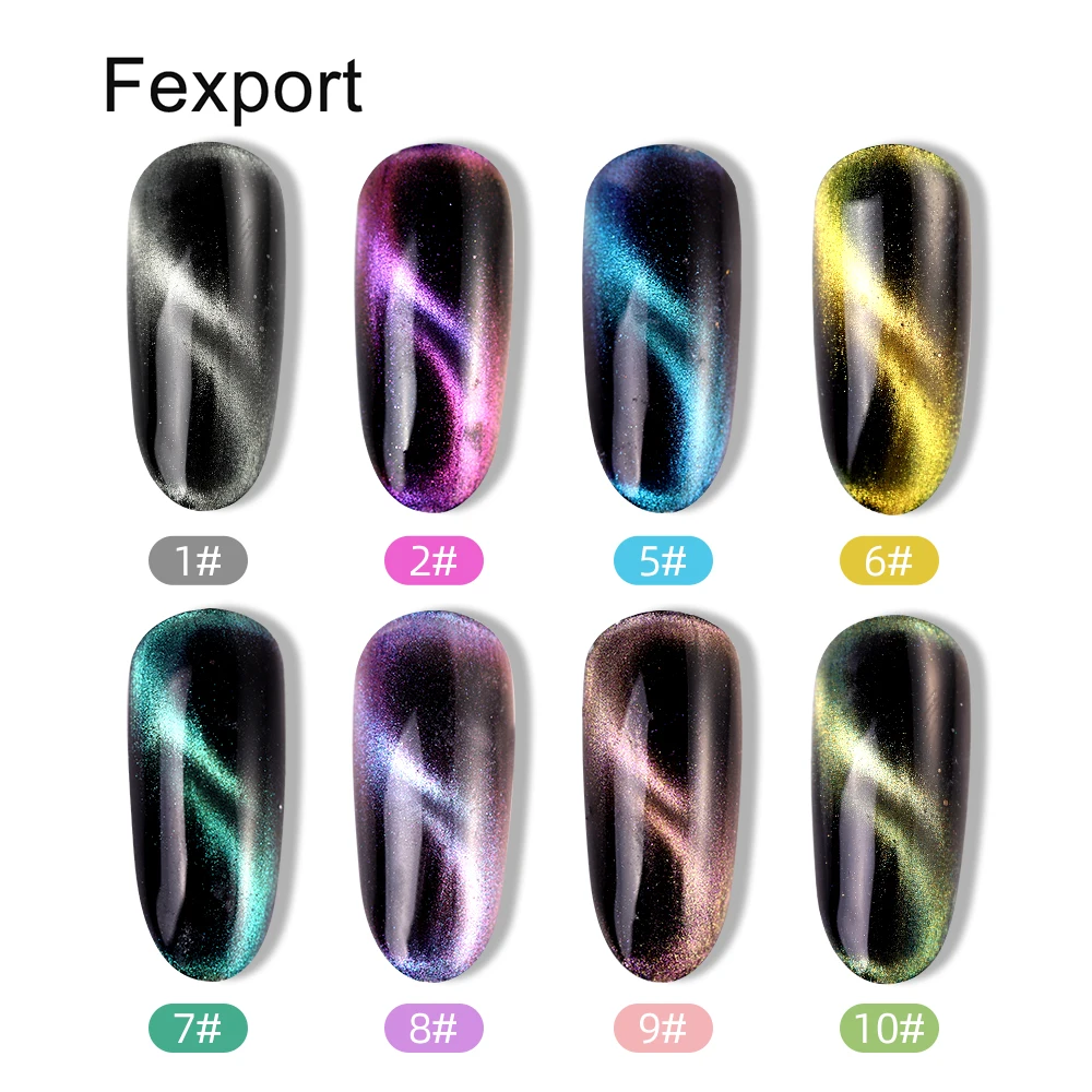 Fexport блеск для ногтей 3D магнетический кошачий глаз Гель лак сиящие мелкие блестки