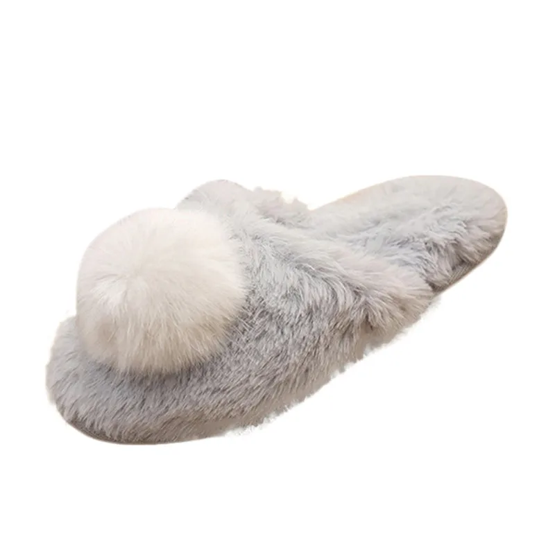 

EPHER Decorative Fluffy Winter Slippers Indoor Non-slip Soft Bottom Comfy Plush Slipper