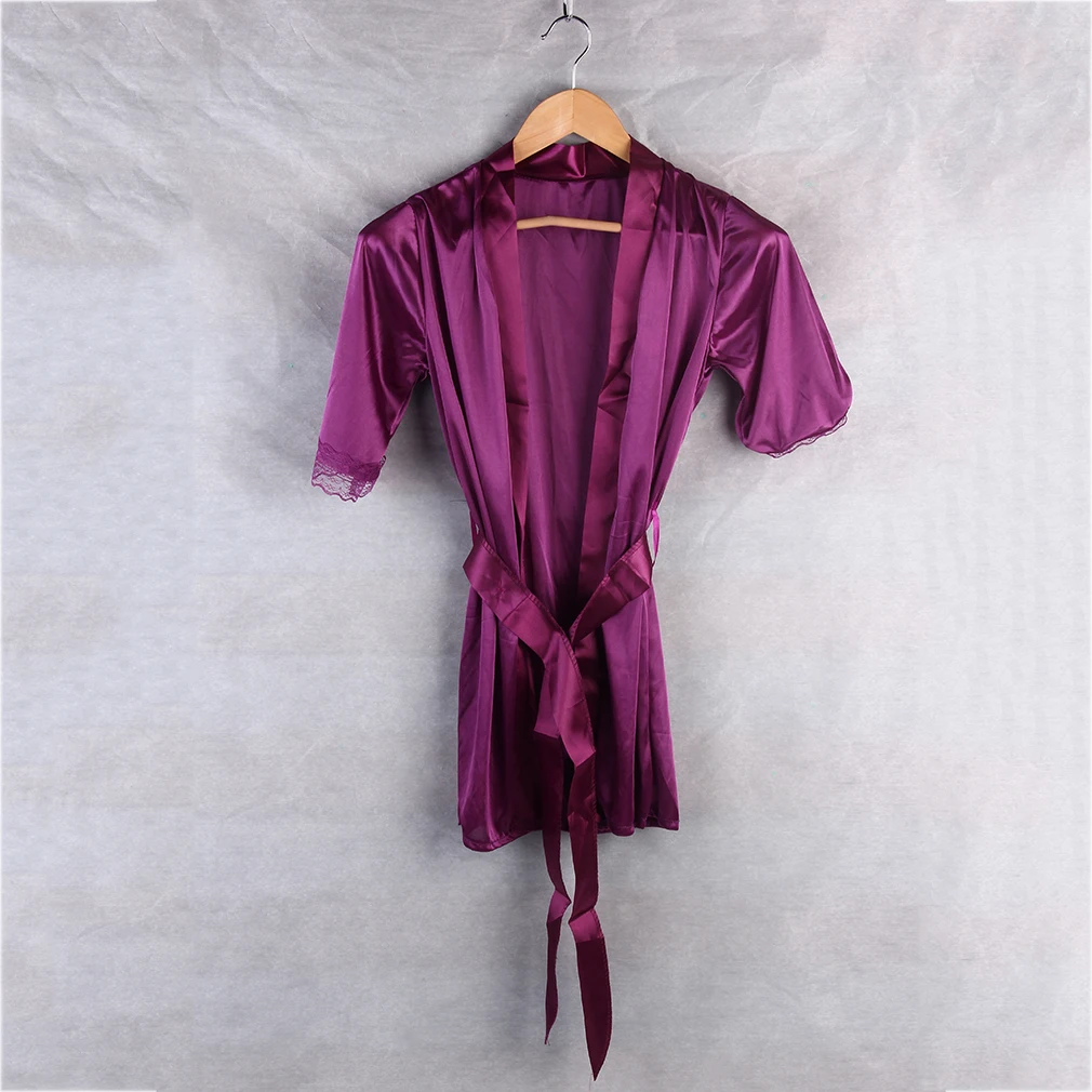 1 комплект женское сексуальное белье Babydoll Халат + стринги атласная кружевная
