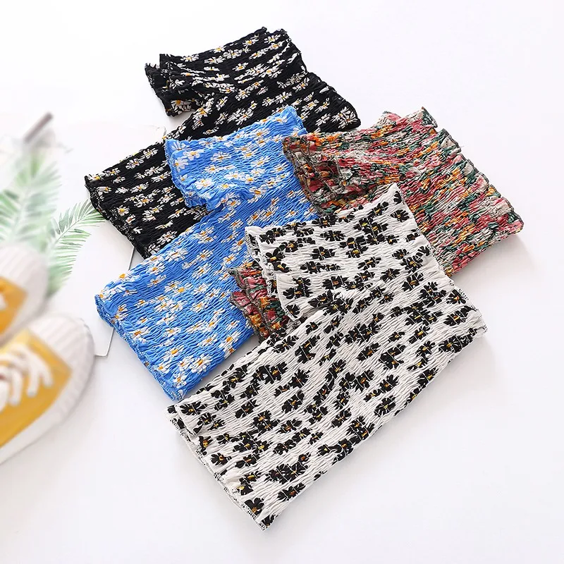 

Summer sexy retro floral word collar short-sleeved Blouses women's short paragraph sweet wild slim short chiffon shirt New i