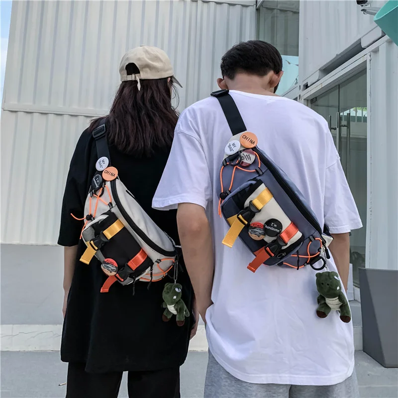 

Fashion brand purse student couple men's chest bag men's and women's leisuretrend contrast color mobile phone messenger bag.