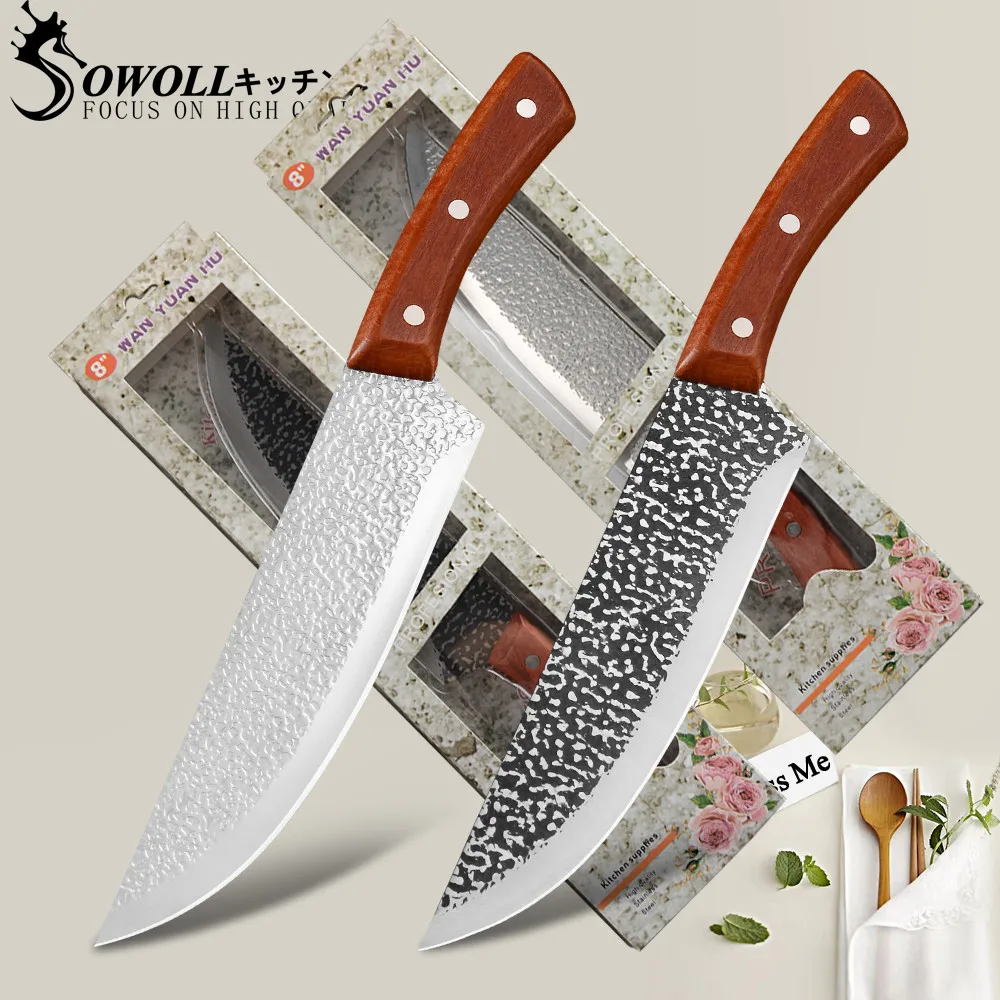Нож шеф повара SOWOLL 8 дюймов кованые столовые приборы для выживания охоты кемпинга