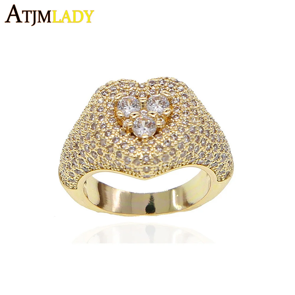 Fashion New Arrival Gold Filled Ring Heart Love Jewelry Hip Hop Brass Clear Zirconia Rings For Men Wedding | Украшения и