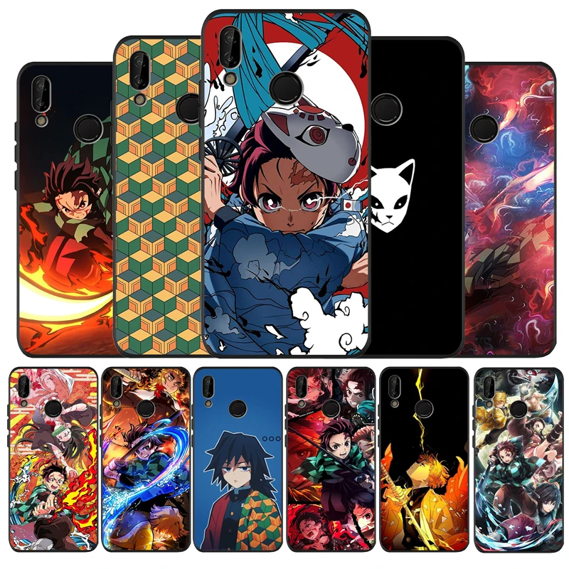 anime demon slayer kimetsu no yaiba black soft phone case for huawei 40 30 20 10 9 lite pro p smart 2019 y6 y6 prime2019 y9 free global shipping