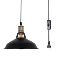 Industrial Plug in Pendant Light with 4m Cord and Dimmable Switch Vintage Metal Hanging Pendant Lamp for Kitchen Dining Room