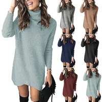 fashion turtleneck long sleeve sweater dress women 2020 autumn winter loose tunic knitted casual pink gray clothes solid dresses